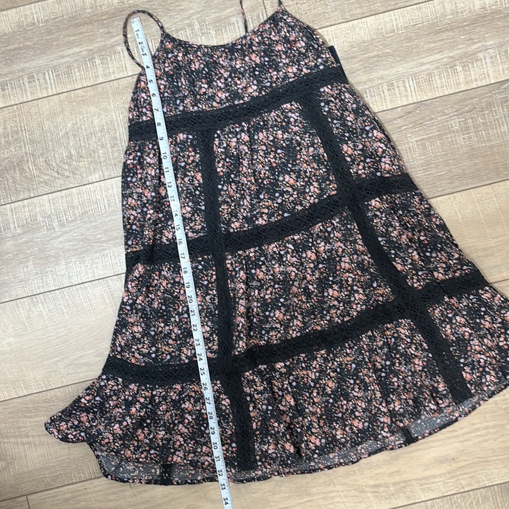 Lucky Brand Floral Dress Tassel Tie Lace Detail Lined Gray / Multi Sz S - Picture 14 of 16